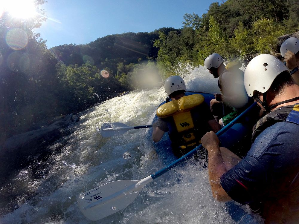 Patrons hit the rapids while whitewater rafting through the Ocoee River in the Cherokee National Forest, TN. (USDA Photo by…