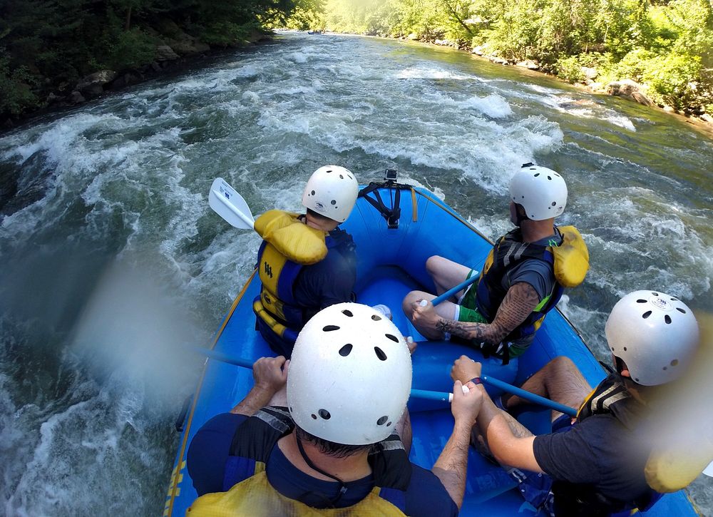 Patrons hit the rapids while whitewater rafting through the Ocoee River in the Cherokee National Forest, TN. (USDA Photo by…