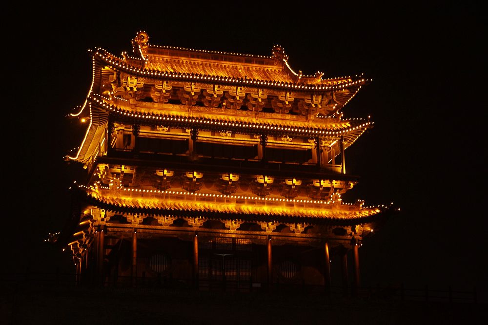 Night temple in old town background. Free public domain CC0 image.