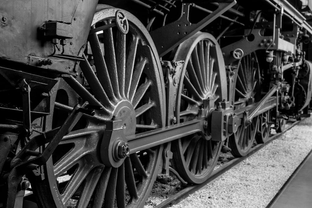 Steam engine on a track. Free public domain CC0 photo.