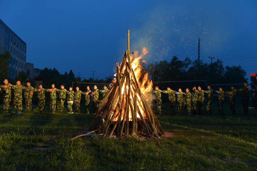 Bonfire at army camp. Free public domain CC0 photo.
