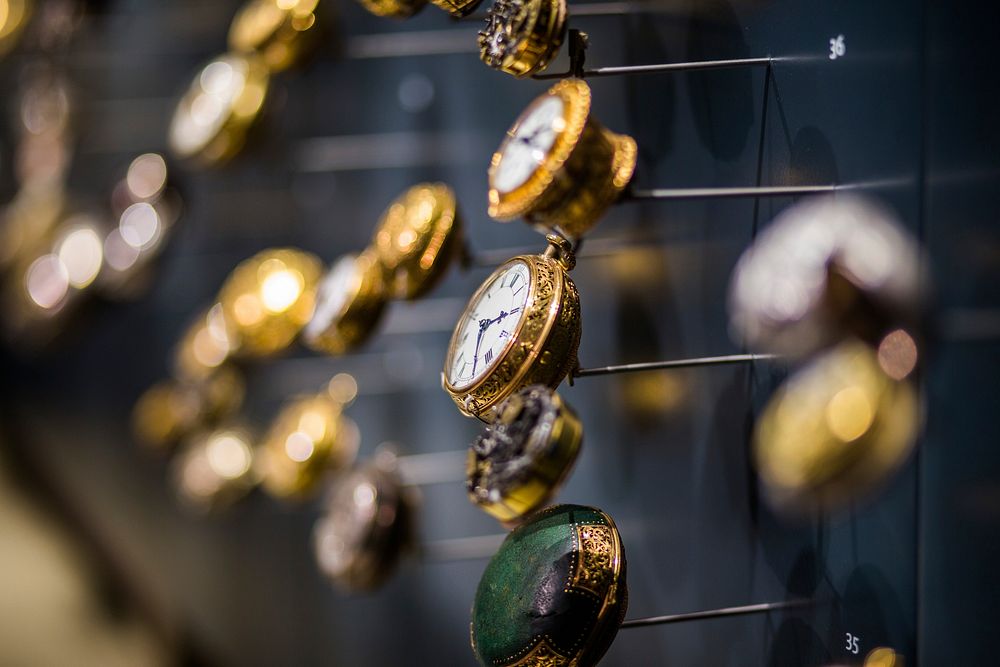 Clocks in a market, timepiece. Free public domain CC0 photo.