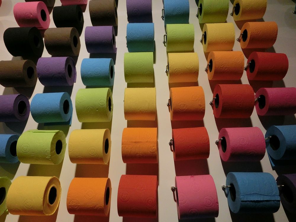 Colorful toilet paper roll. Free public domain CC0 photo.
