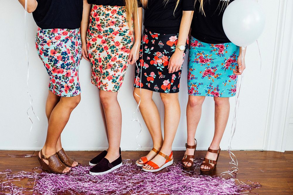 Free girl gang with floral skirt image, public domain people CC0 photo.