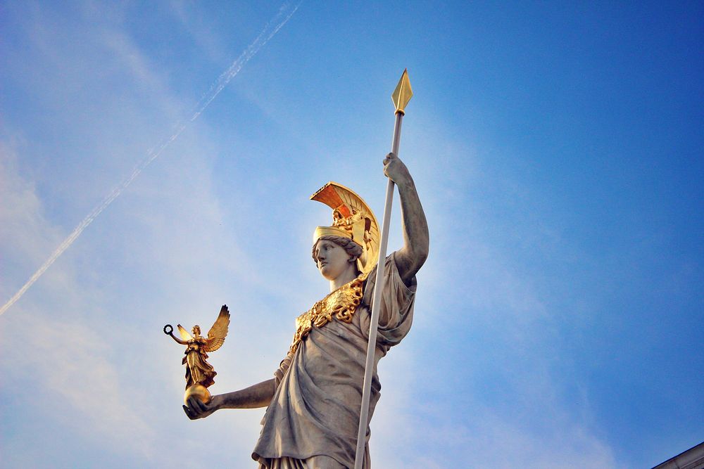 Goddess Athena statue in Vienna. Free public domain CC0 photo.