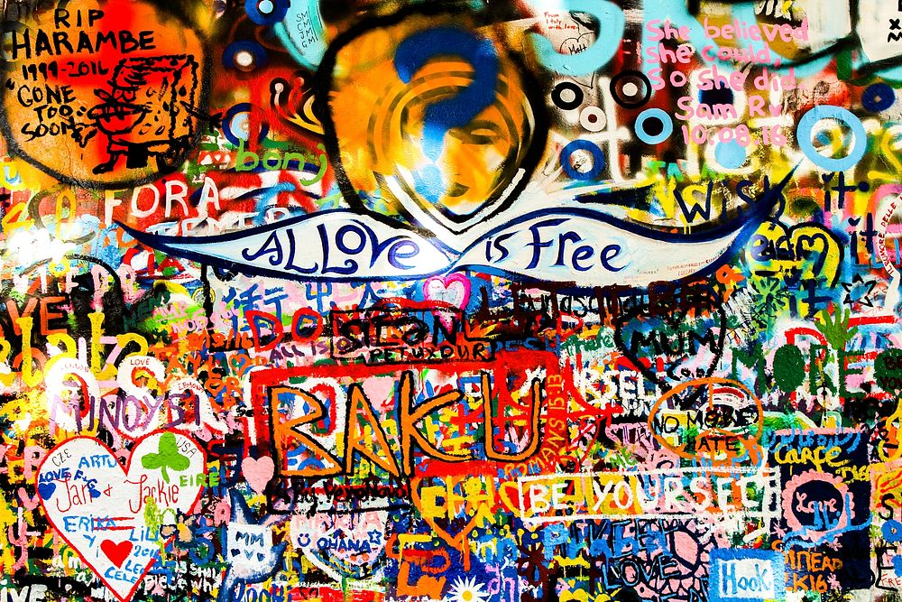Colorful raffiti wall, street art. Free public domain CC0 image.