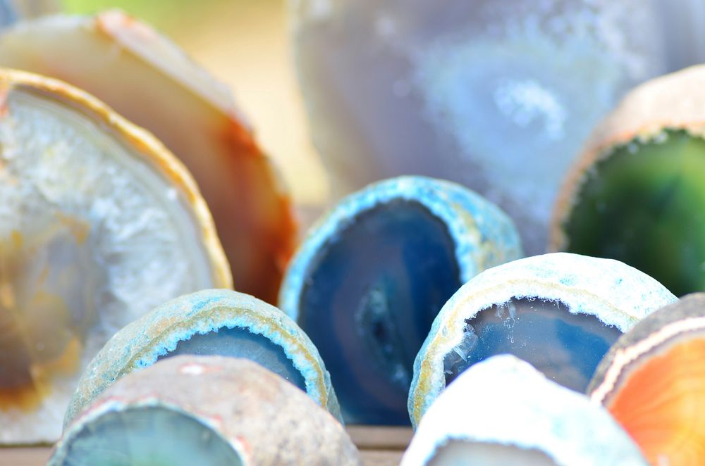 Beautiful collection of colorful geodes. Free public domain CC0 photo.