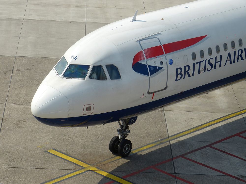 British Airways aircraft front closeup, Dusseldorf, 13/04/2015. 