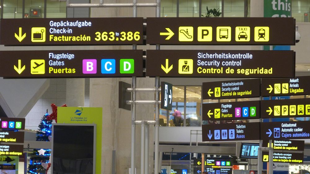 Airport signs. Free public domain CC0 image