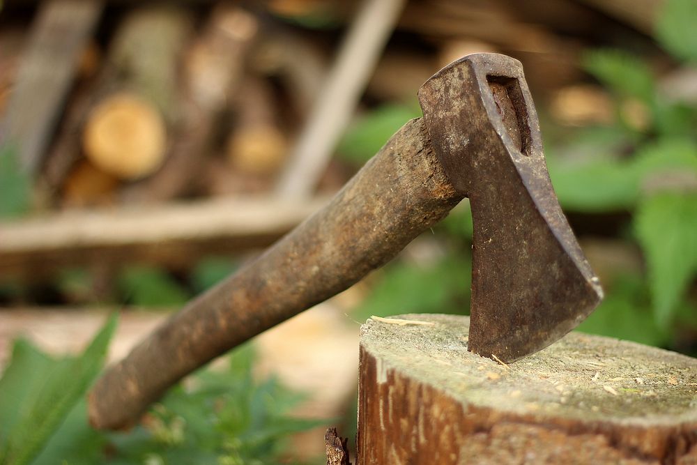 Axe cutting wood. Free public domain CC0 photo.