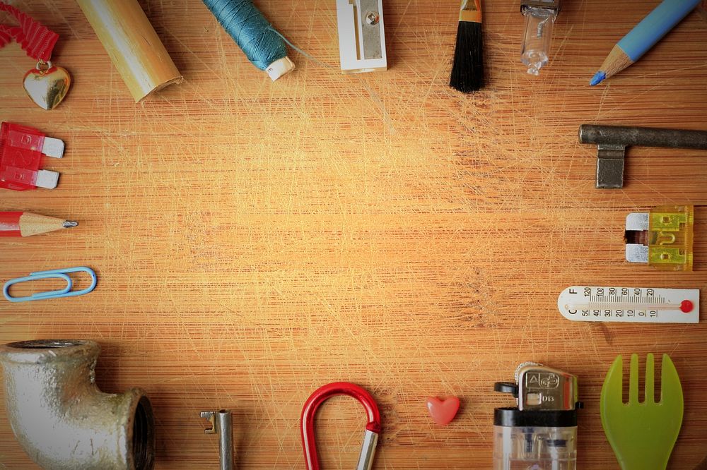 Tool frame on wooden surface. Free public domain CC0 photo