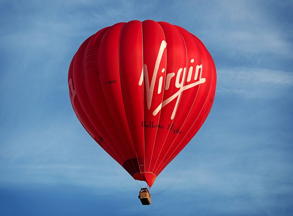 Virgin, logo on hot air balloon. Location unknown, date unknown