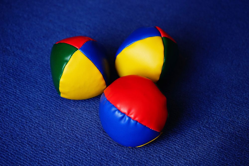 Closeup on juggling balls. Free public domain CC0 photo.