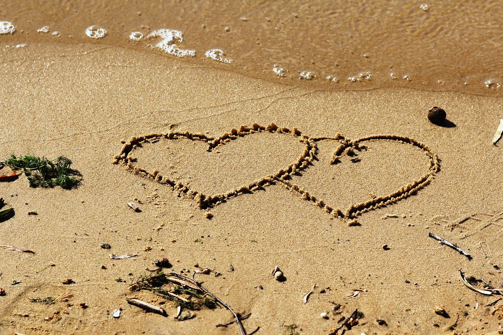 Heart written on beach. Free public domain CC0 image.