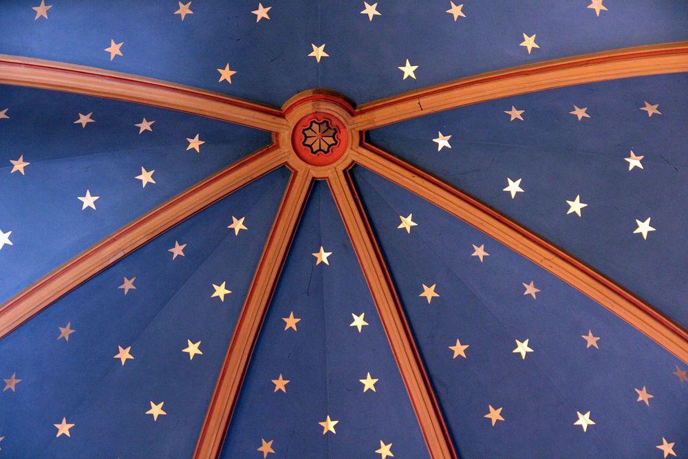 Blue ceiling with golden stars. Free public domain CC0 image.