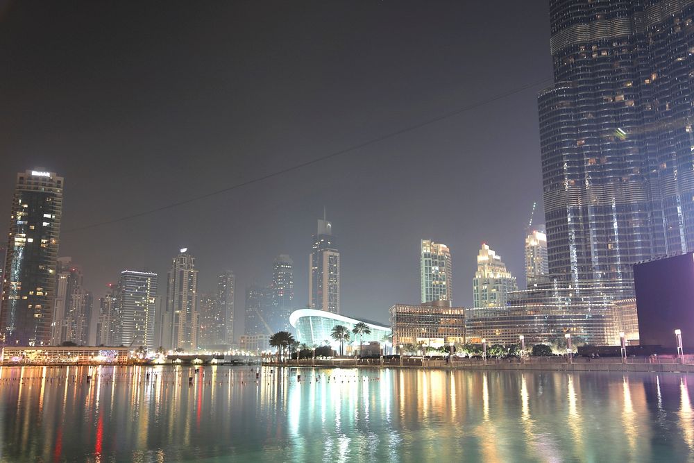 Night View Of Burj Khalifa With Fountain In Front