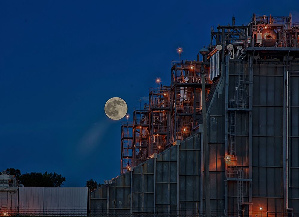 Moon view from city. Free public domain CC0 image.