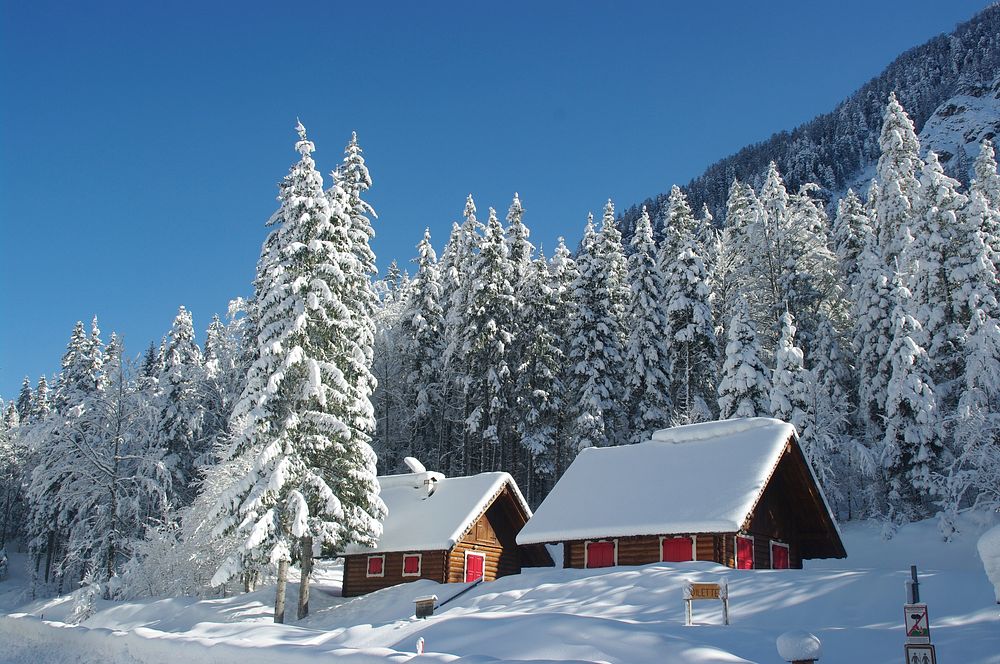 Shelter in snow, winter landscape. Free public domain CC0 image.