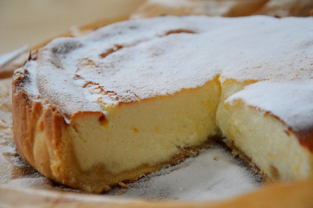 Closeup on Torta di Ricotta dessert. Free public domain CC0 image.