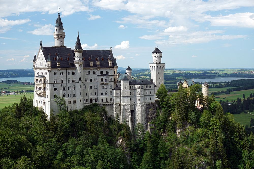 The Neuschwanstein Castle in Germany during the day. Free public domain CC0 photo.