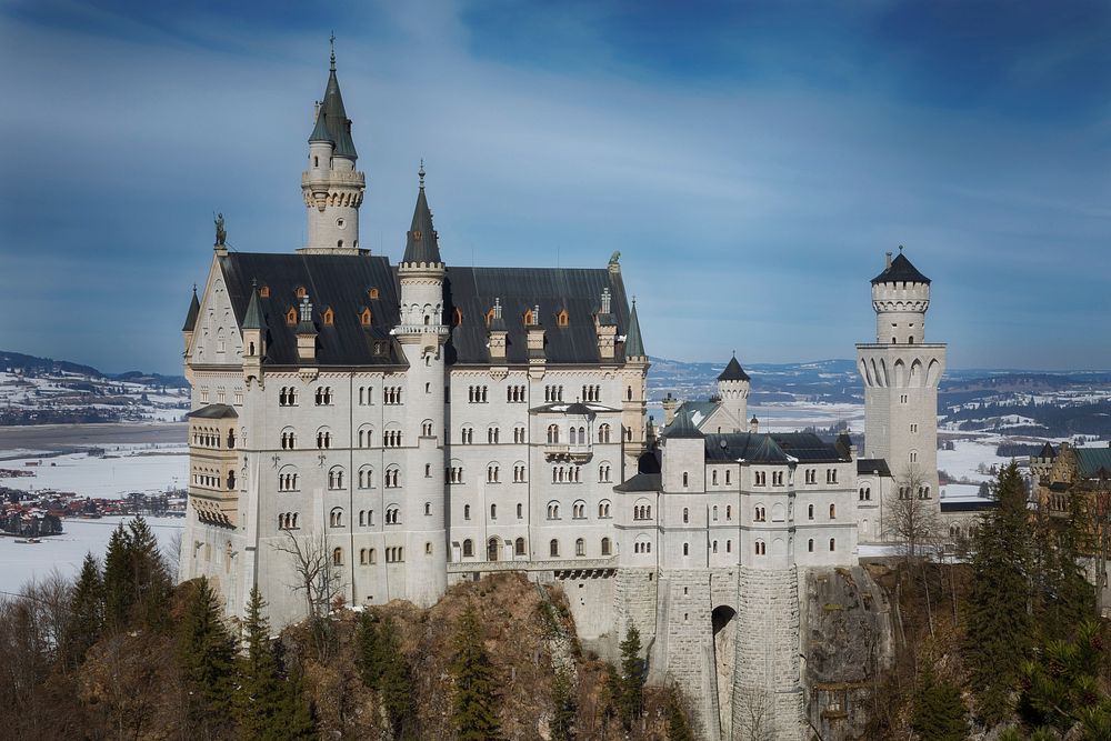 The Neuschwanstein Castle in Germany during winter. Free public domain CC0 photo.