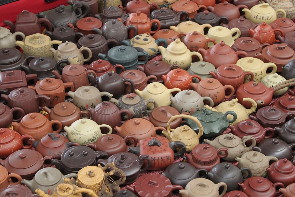 Antique teapots. Free public domain CC0 photo.