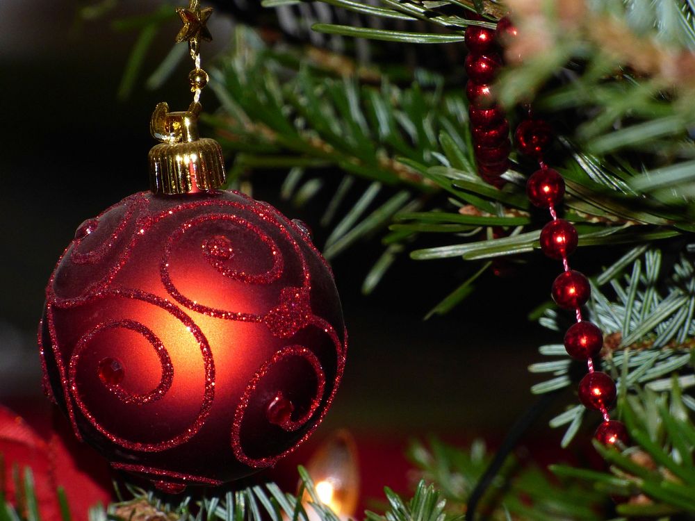 Close up on red Christmas tree ornament. Free public domain CC0 photo.