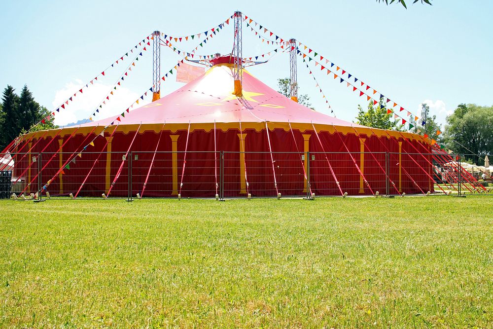Red circus tent. Free public domain CC0 photo.