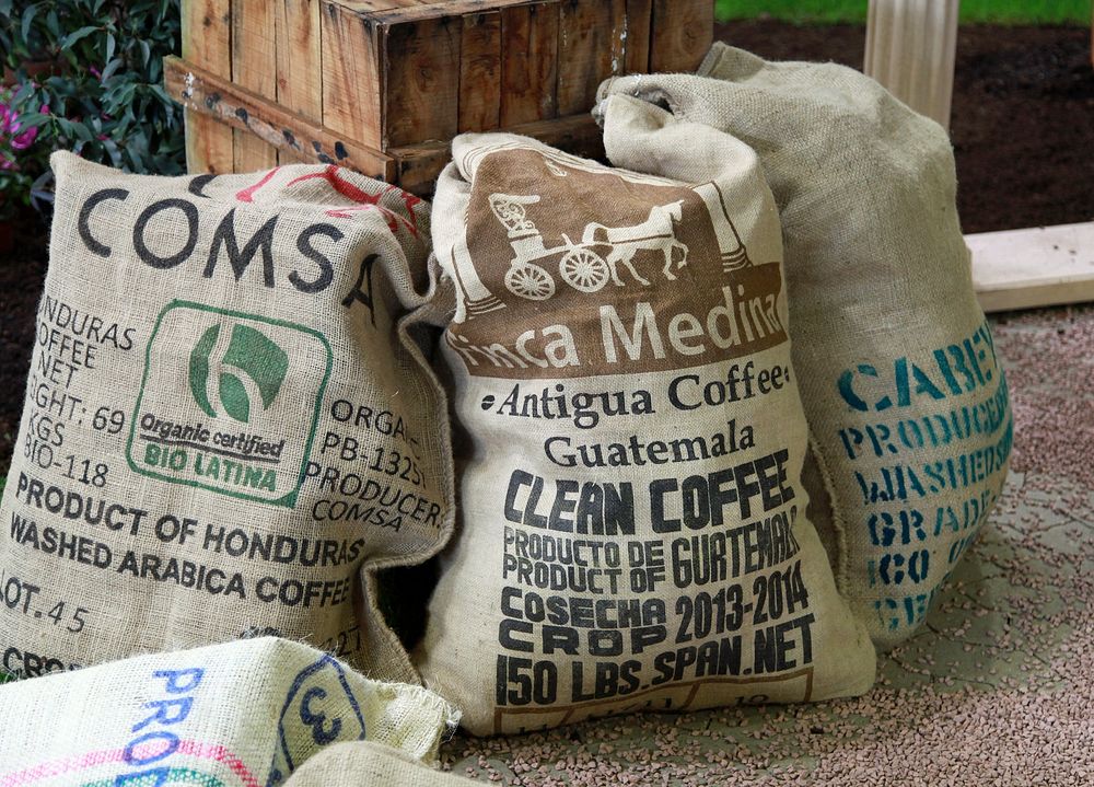 Coffee beans in bags. Free public domain CC0 image