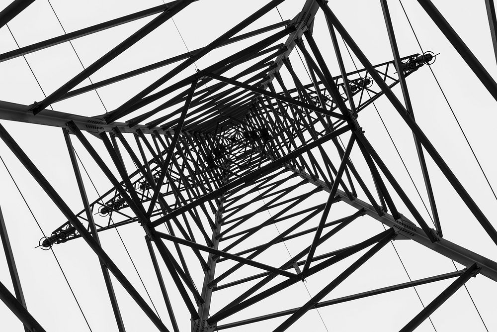 Current strommast power line view from under. Free public domain CC0 photo.