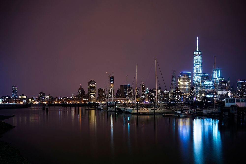 New port city night view. Free public domain CC0 photo.