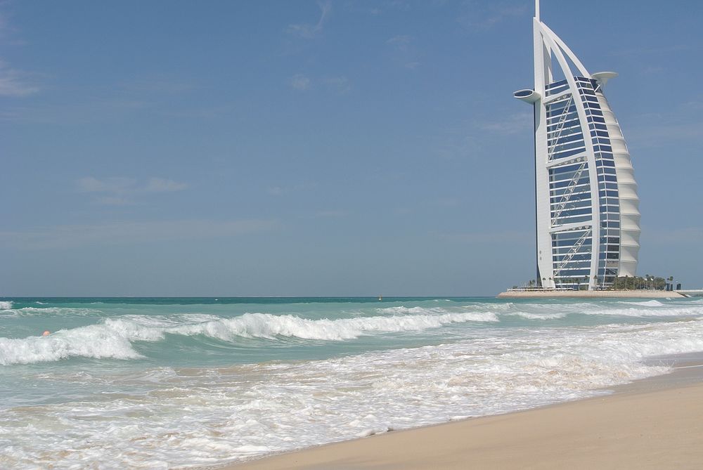 Waves crashing into Jumeirah beach. Free public domain CC0 image.