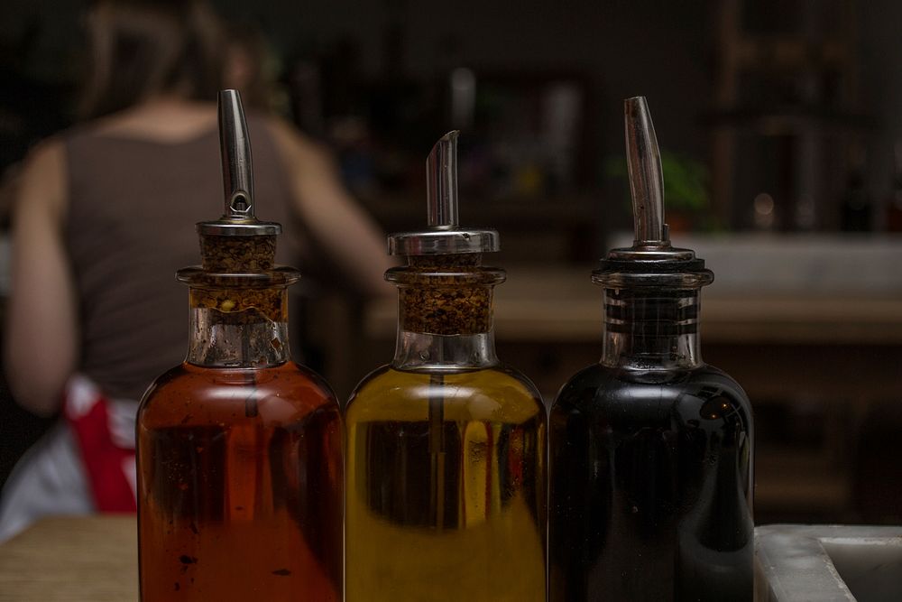 Oilive oil bottles. Free public domain CC0 photo.