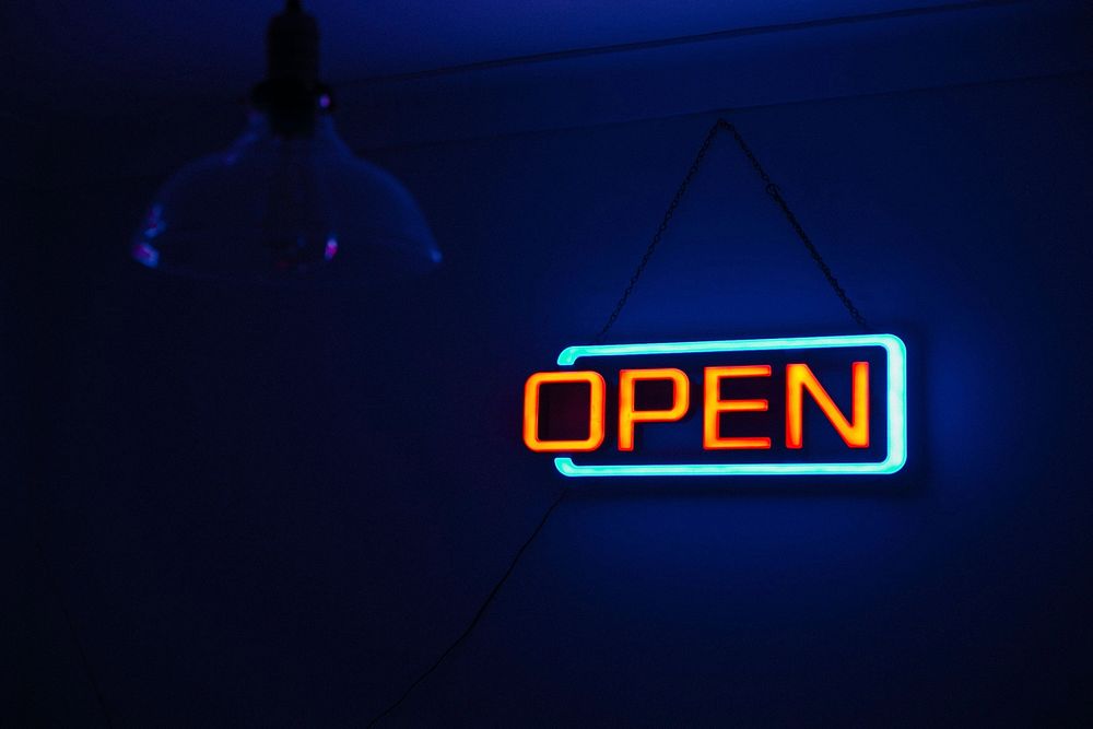 Free open neon sign image, public domain CC0 photo.