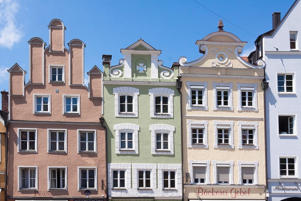 Colorful buildings in the center of Landshut old town in Germany. Free public domain CC0 image.