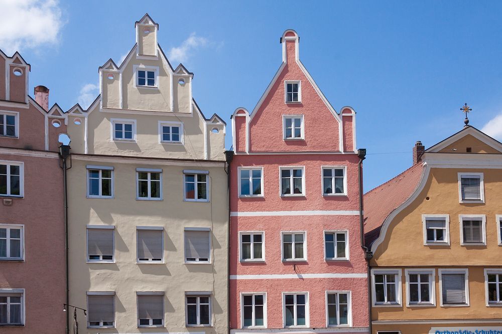Colorful buildings in the center of Landshut old town in Germany. Free public domain CC0 image.