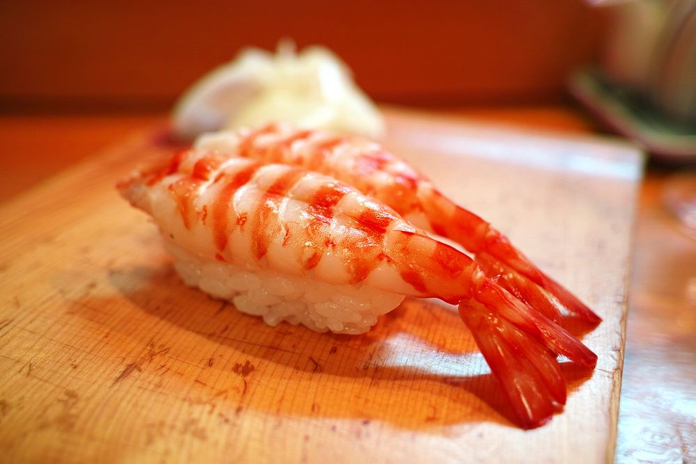 Sweet shrimp nigiri, Japanese food. Free public domain CC0 photo.