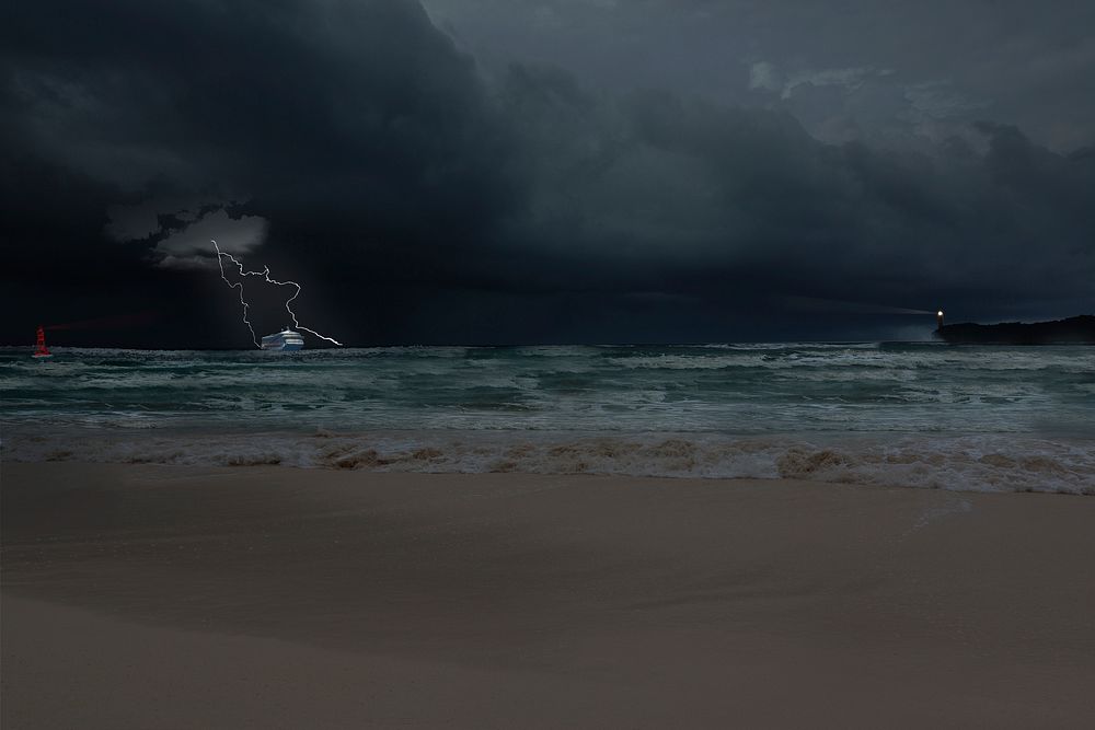 Ship sailing during thunder storm. Free public domain CC0 image.