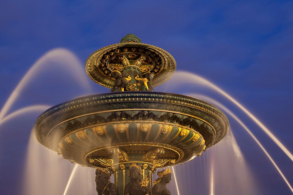 Fountain at night. Free public domain CC0 image.