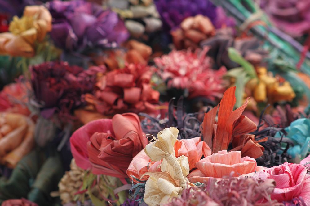 Colorful paper flowers. Free public domain CC0 image.
