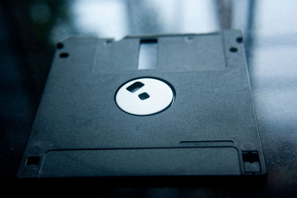 Black floppy disk close up. Free public domain CC0 photo.