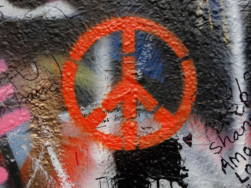 Peace graffiti wall, street art. Free public domain CC0 image.