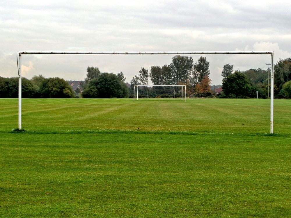 Football goals, field. Free public domain CC0 photo.