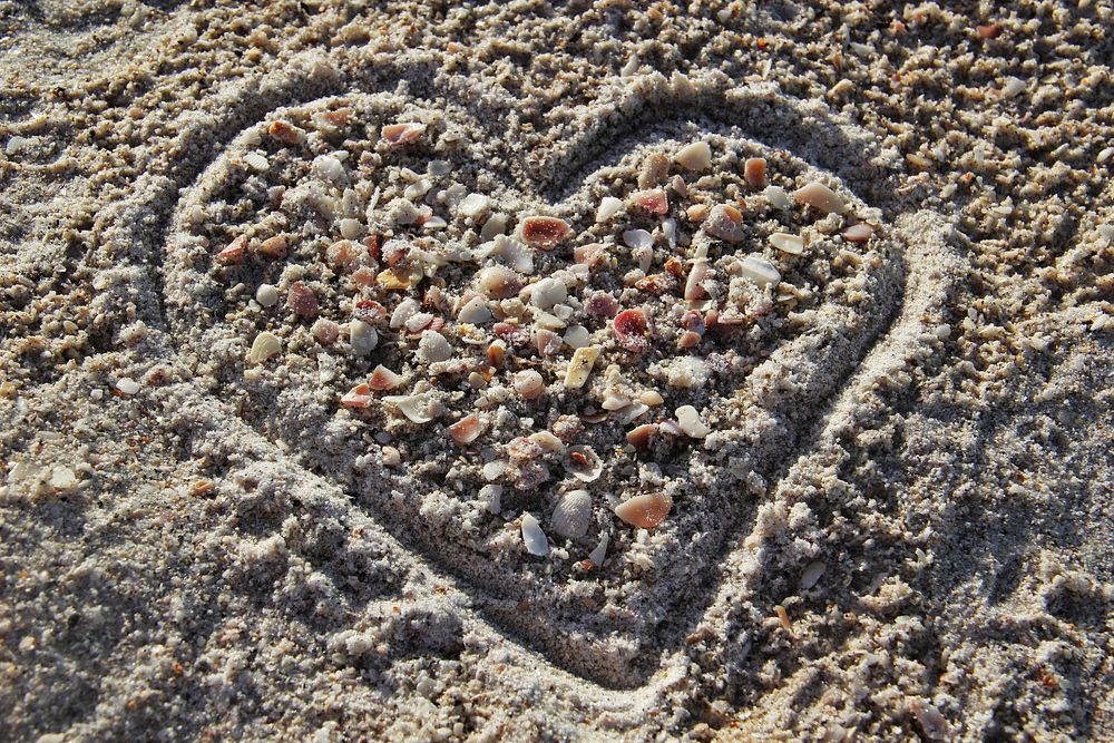 Heart written on beach. Free public domain CC0 image.
