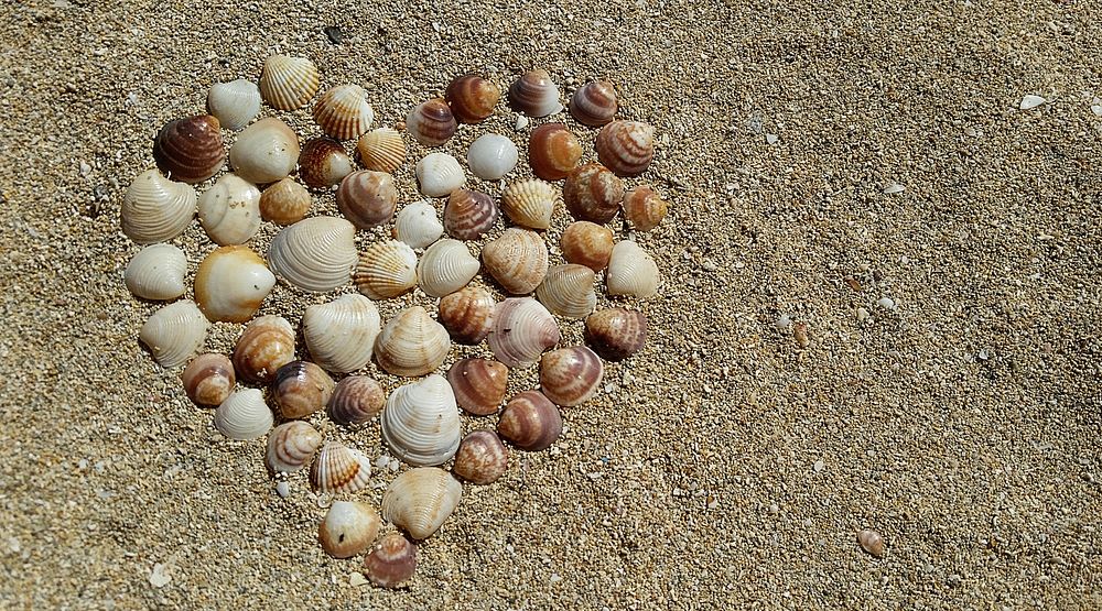 Heart stones on beach. Free public domain CC0 image.
