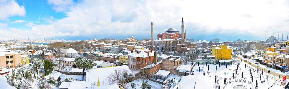 Istanbul during winter, panoramic view. Free public domain CC0 photo.