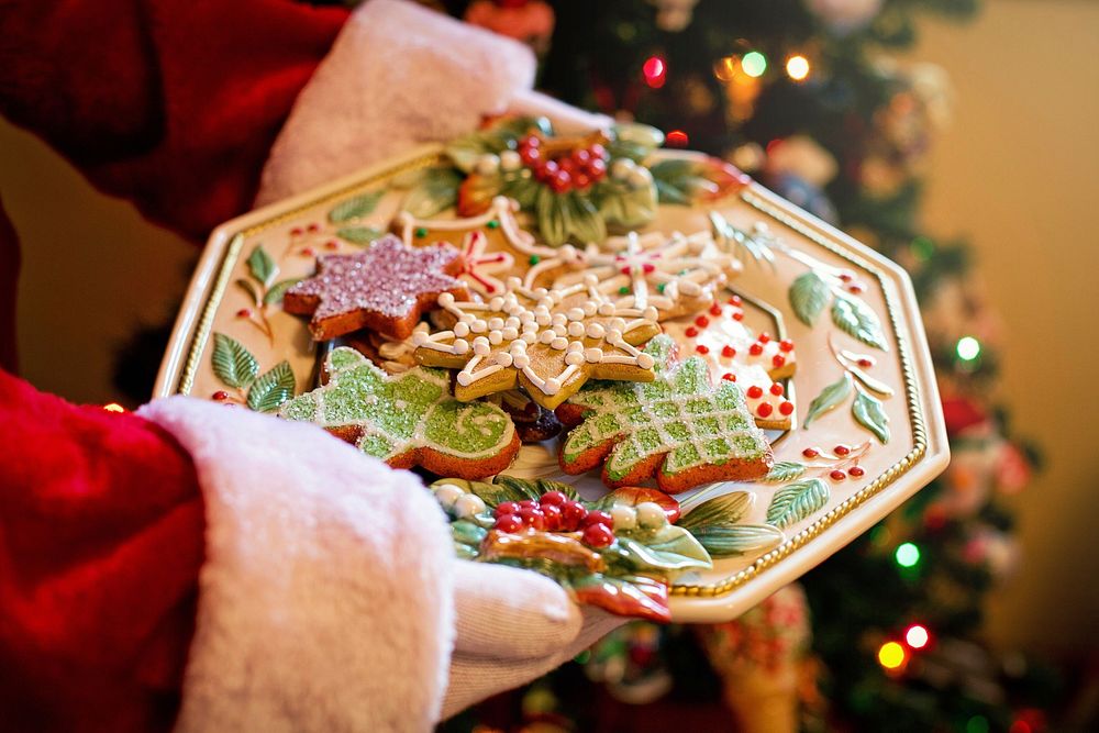 Santa holding cookie tray image, free public domain Christmas CC0 photo.