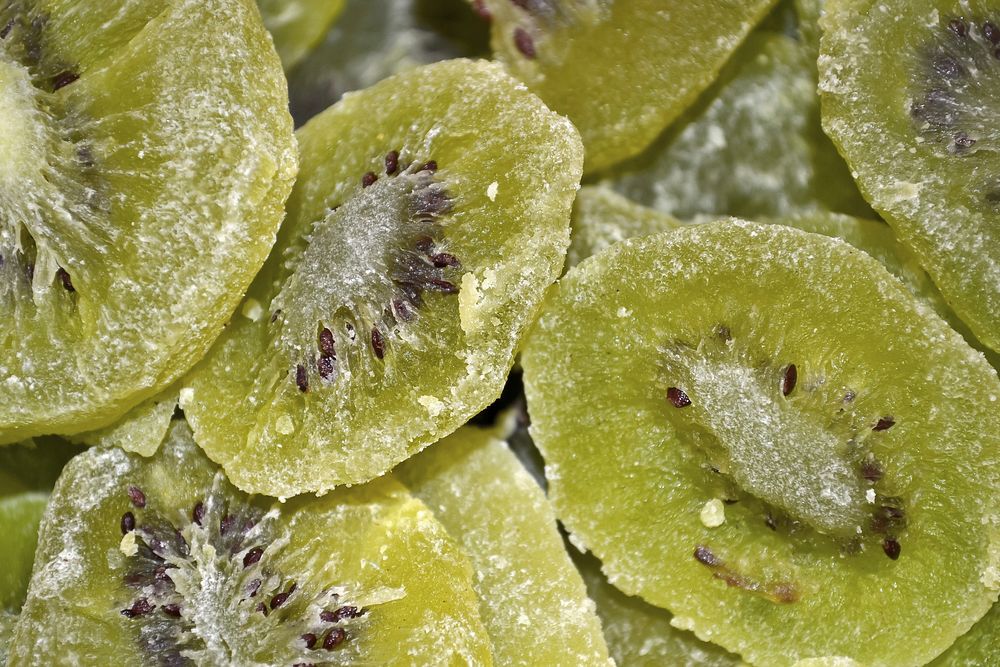 Closeup on pile of dried kiwifruit. Free public domain CC0 photo.