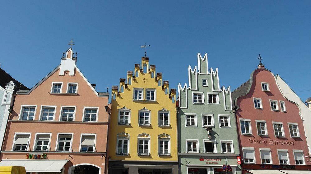 Colorful buildings in the center of Landshut old town in Germany. Free public domain CC0 image.