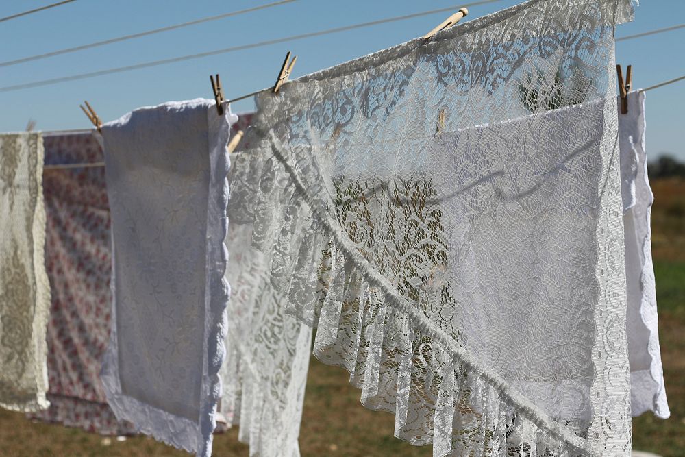 White lace laundry clothes line. Free public domain CC0 image.